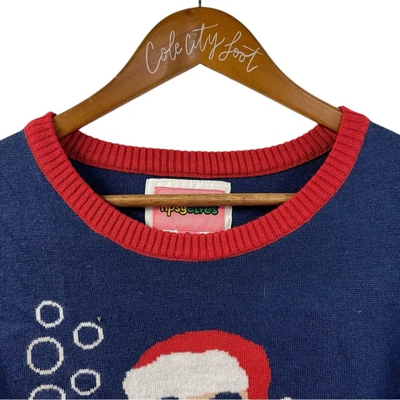 not so ugly Christmas sweater mermaid Santa tipsy elf small blue - Picture 4 of 8